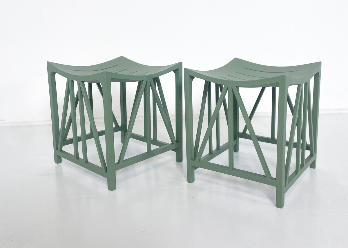 Pair of Green Belgian Stools Model 'Toutankhamon'