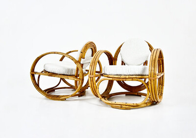 Pair of Italian rattan Armchairs, 1960s