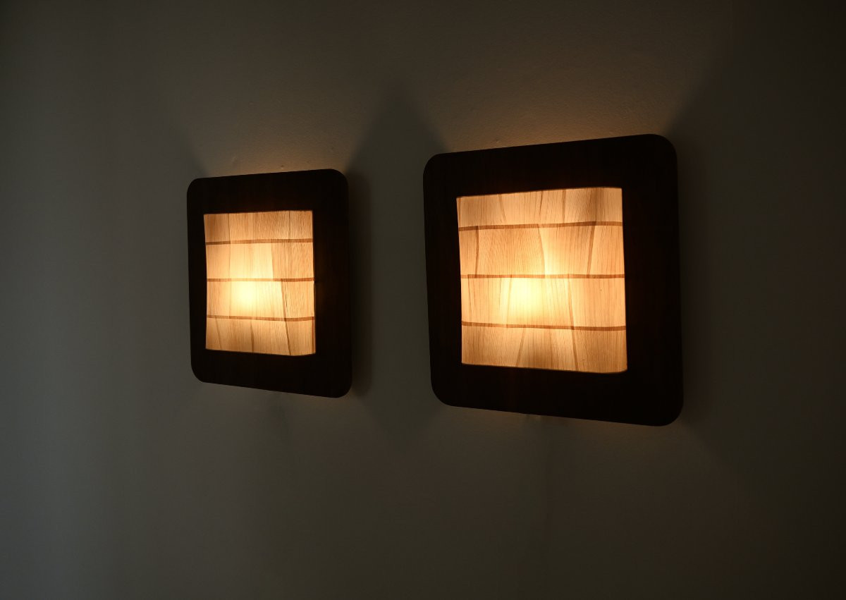 Pair of italian wooden wall lamps, 1960's