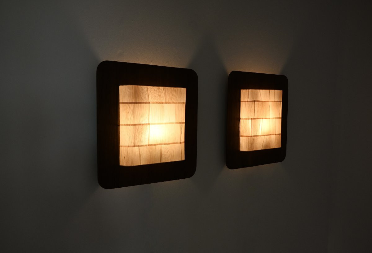 Pair of italian wooden wall lamps, 1960's