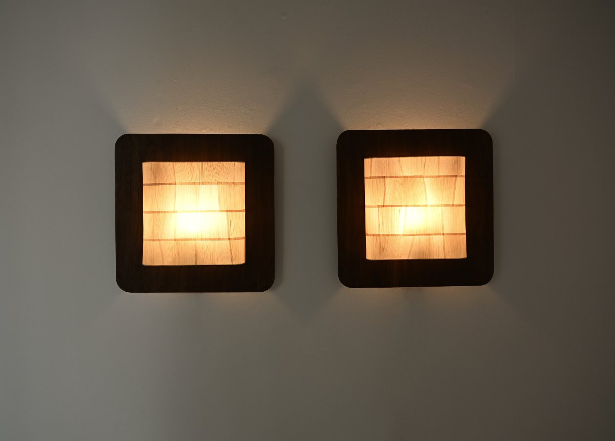 Pair of italian wooden wall lamps, 1960's