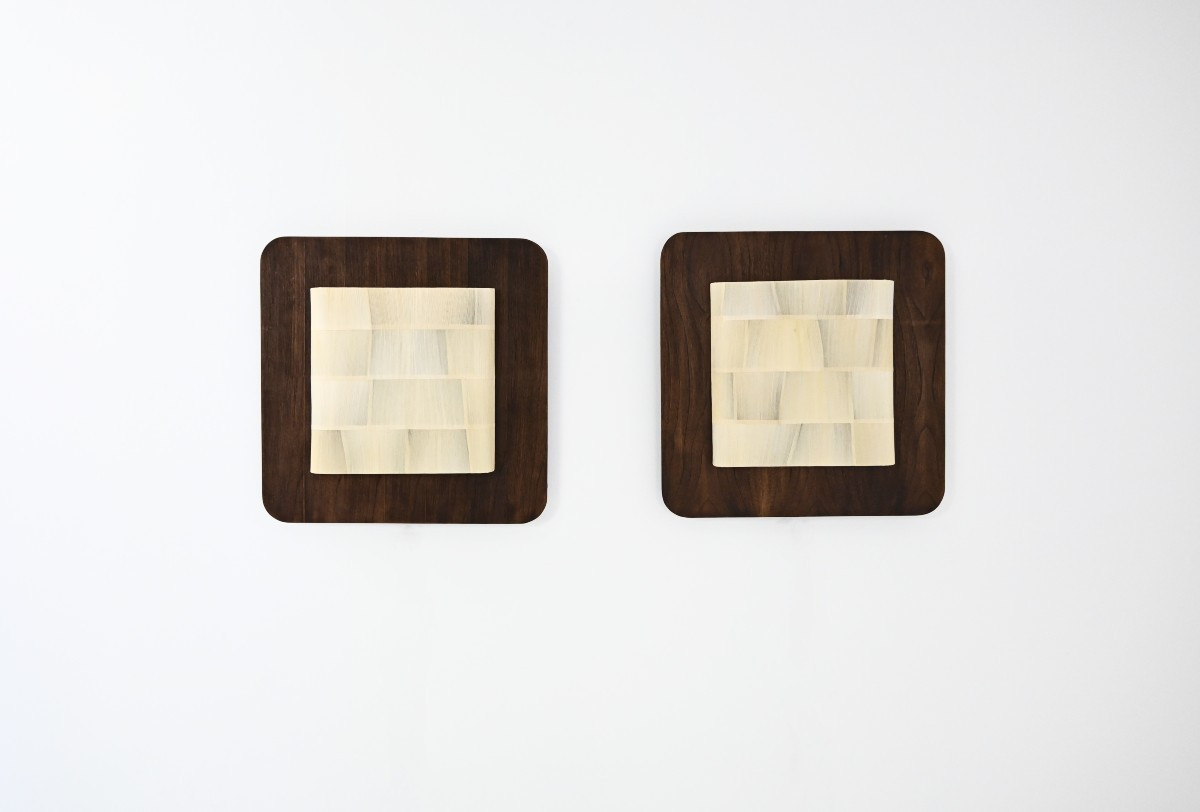 Pair of italian wooden wall lamps, 1960's