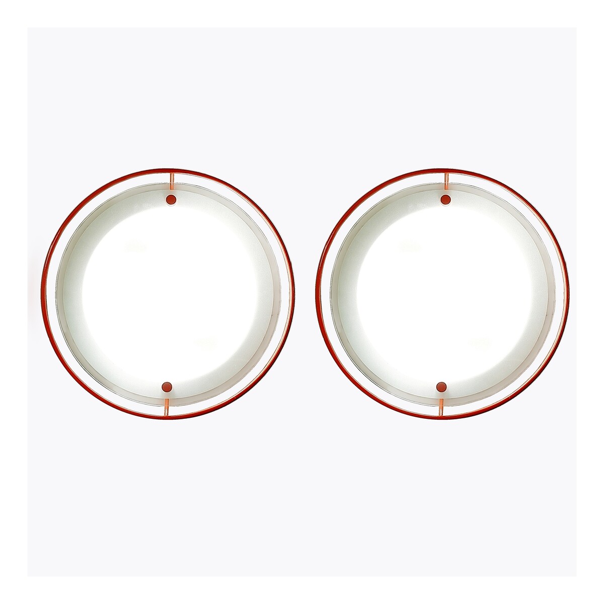 Pair of metal wall lights and frosted glass disc