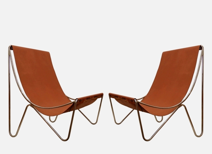 Pair Of Mid Century Lounge Chairs With Louis Vuitton Leather