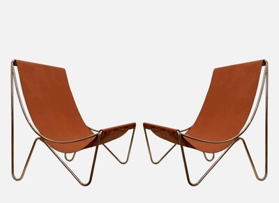 Pair Of Mid Century Lounge Chairs With Louis Vuitton Leather