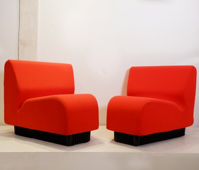 Pair of Miller orange armchairs
