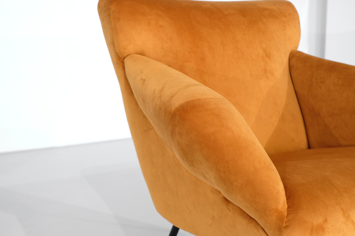 Pair of orange velvet armchairs, Italy 1960's