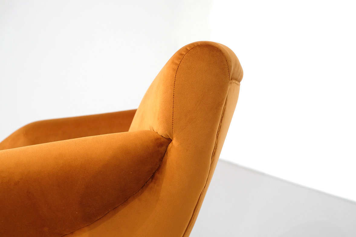 Pair of orange velvet armchairs, Italy 1960's