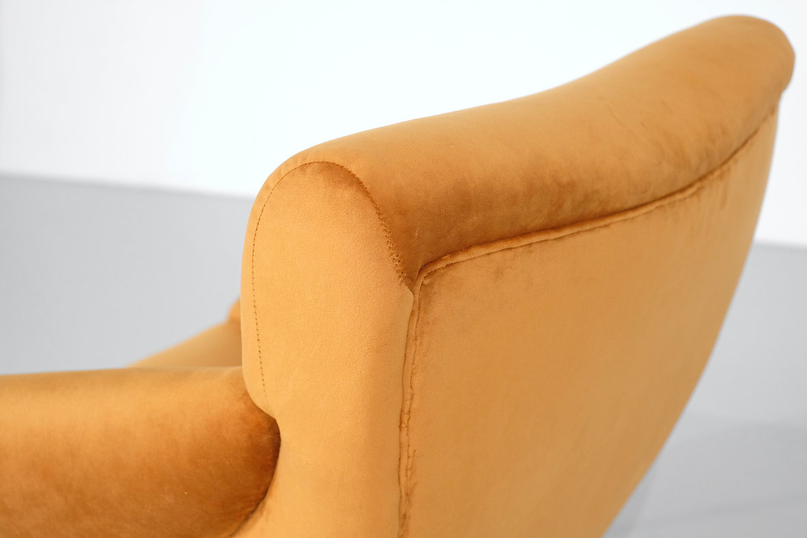 Pair of orange velvet armchairs, Italy 1960's