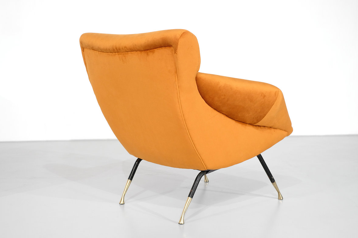 Pair of orange velvet armchairs, Italy 1960's