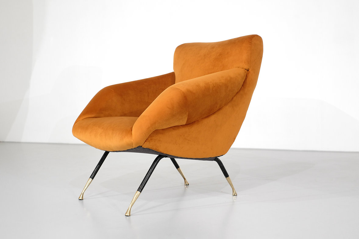 Pair of orange velvet armchairs, Italy 1960's