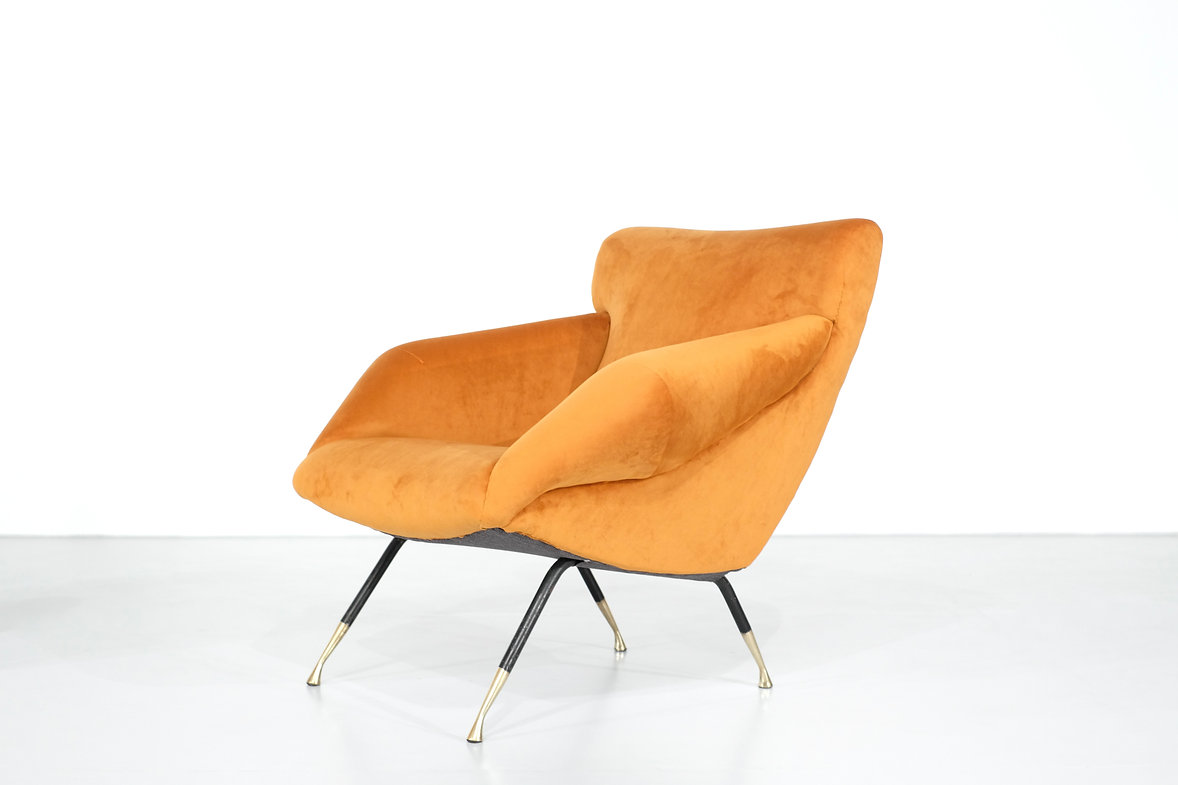Pair of orange velvet armchairs, Italy 1960's