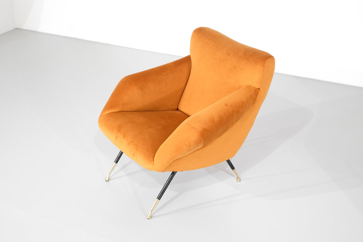 Pair of orange velvet armchairs, Italy 1960's