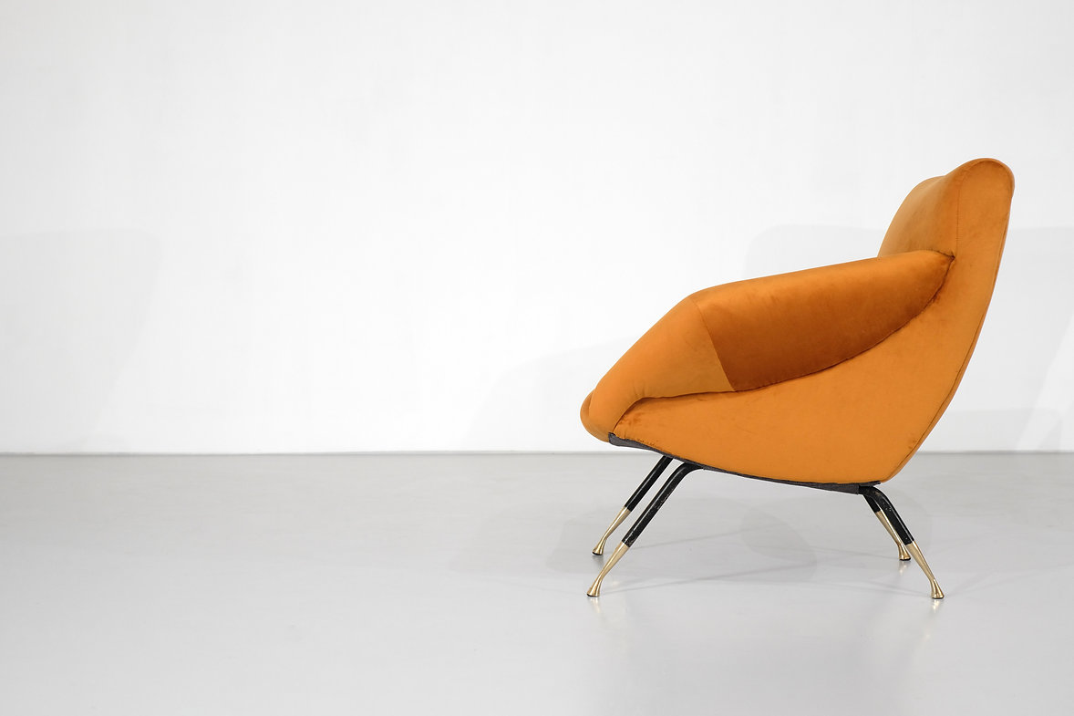 Pair of orange velvet armchairs, Italy 1960's