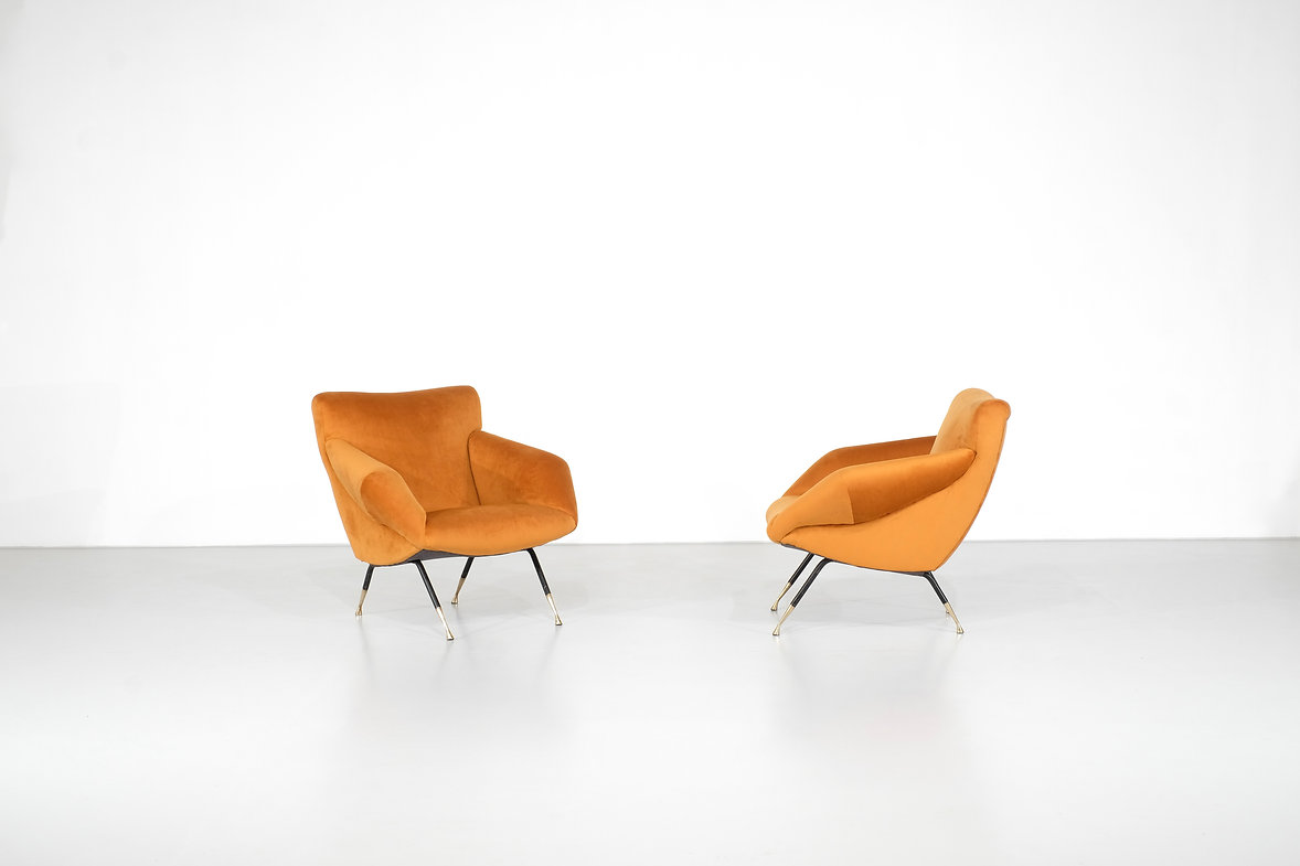 Pair of orange velvet armchairs, Italy 1960's