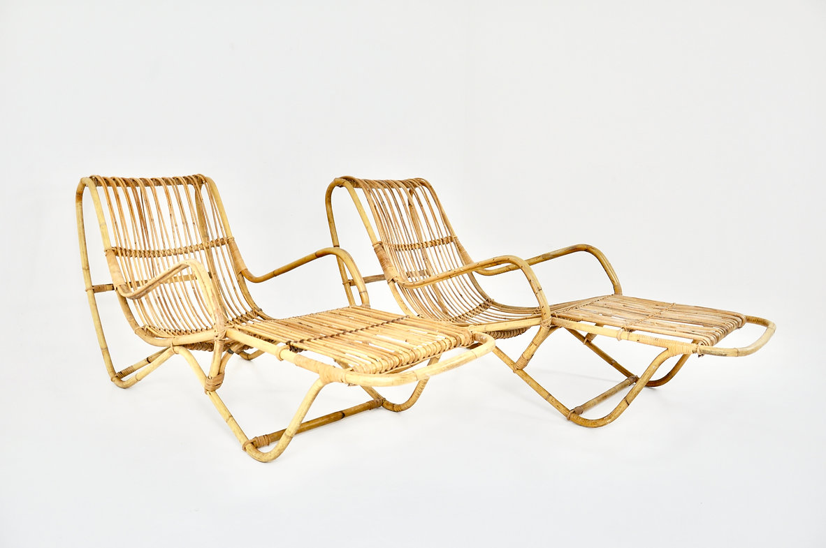 Pair of rattan lounge chairs, 1960s