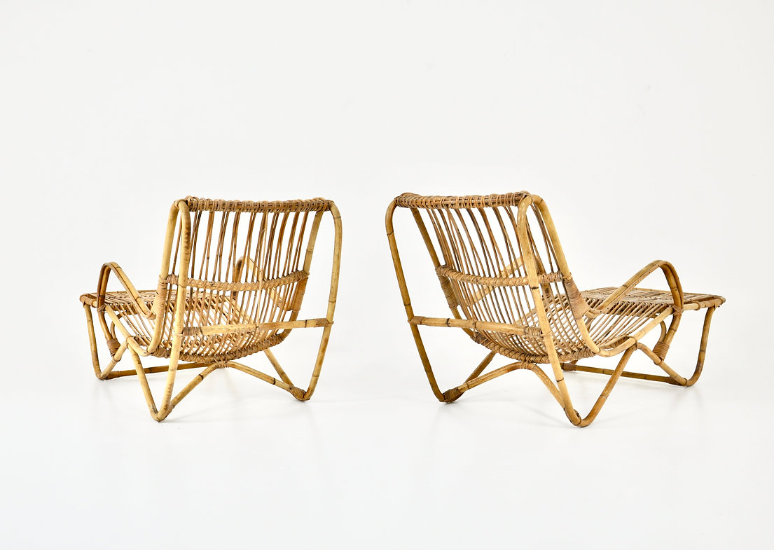 Pair of rattan lounge chairs, 1960s