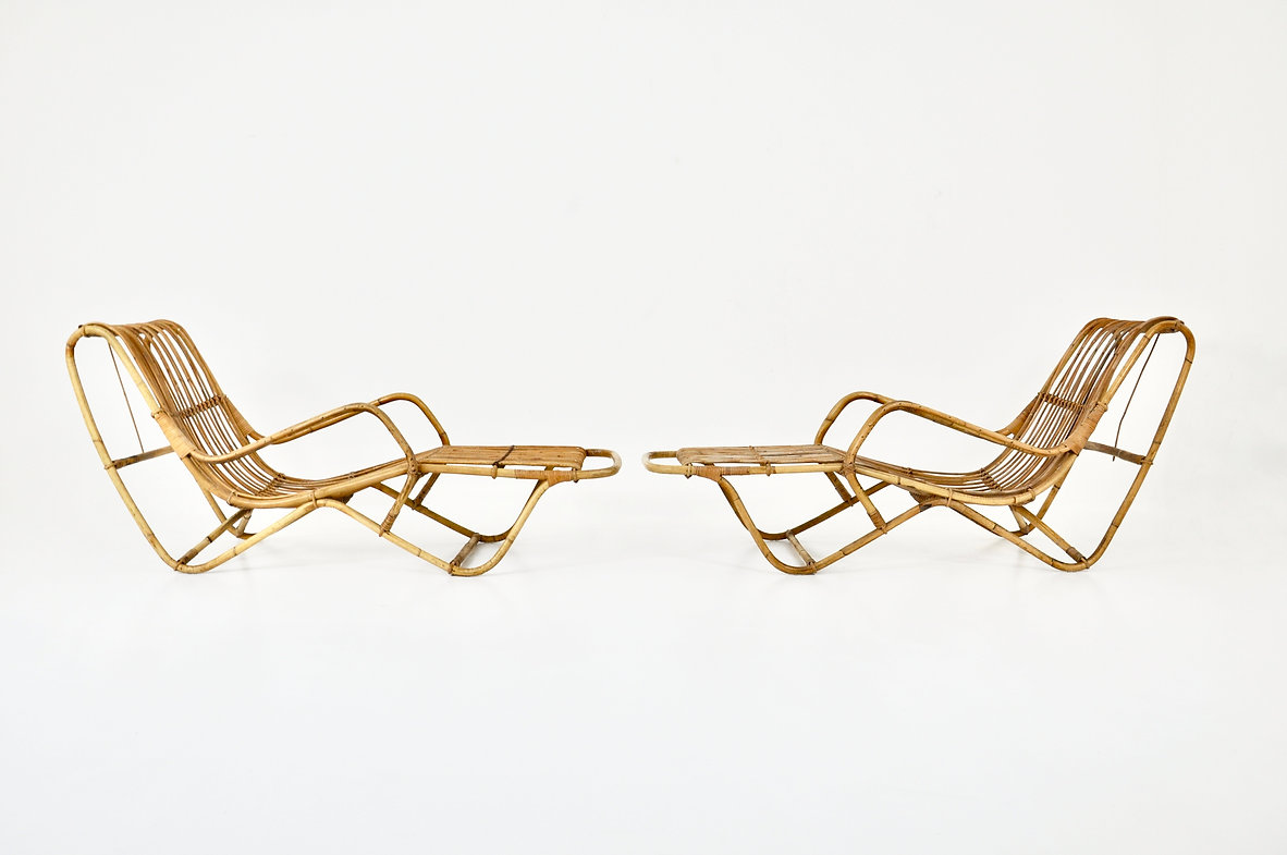 Pair of rattan lounge chairs, 1960s