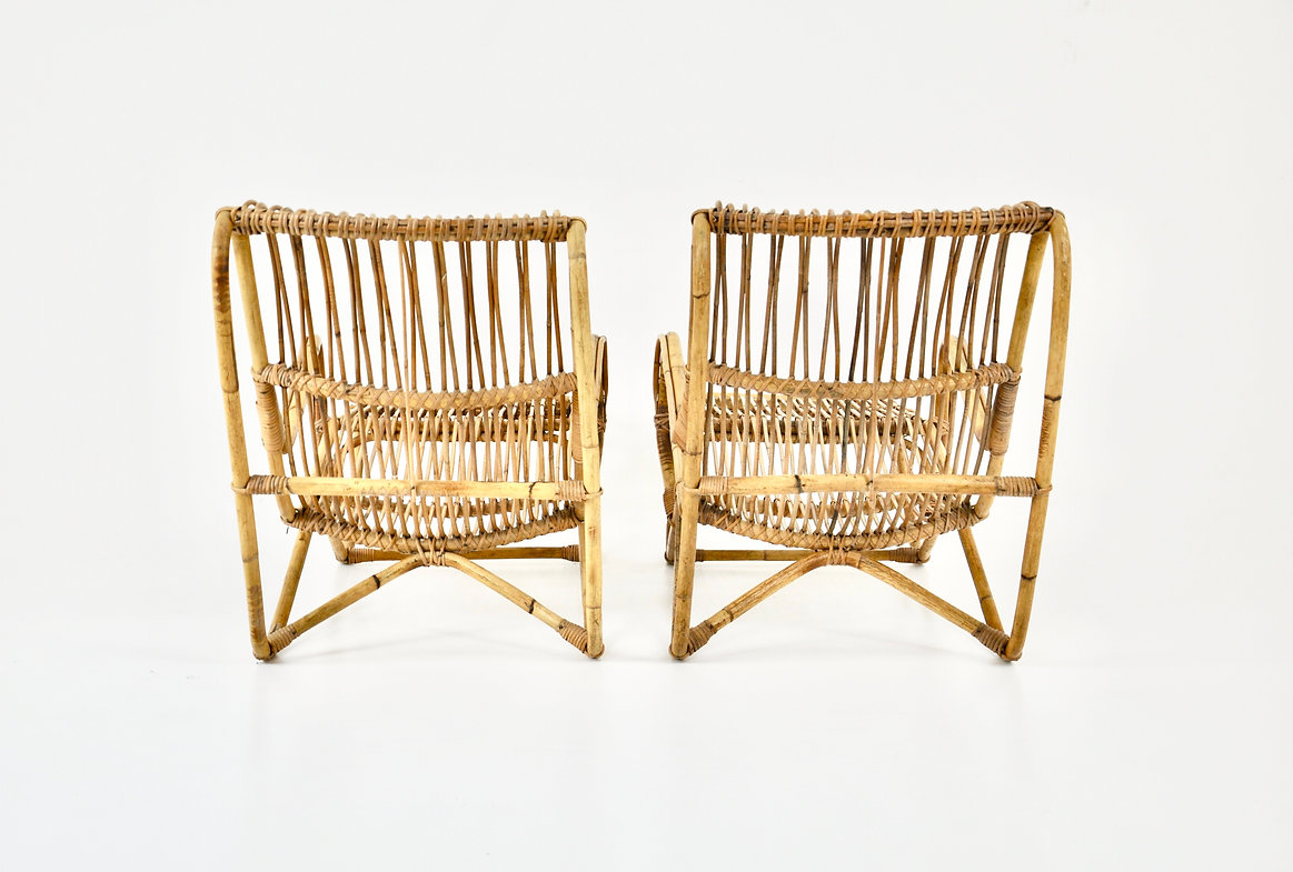 Pair of rattan lounge chairs, 1960s