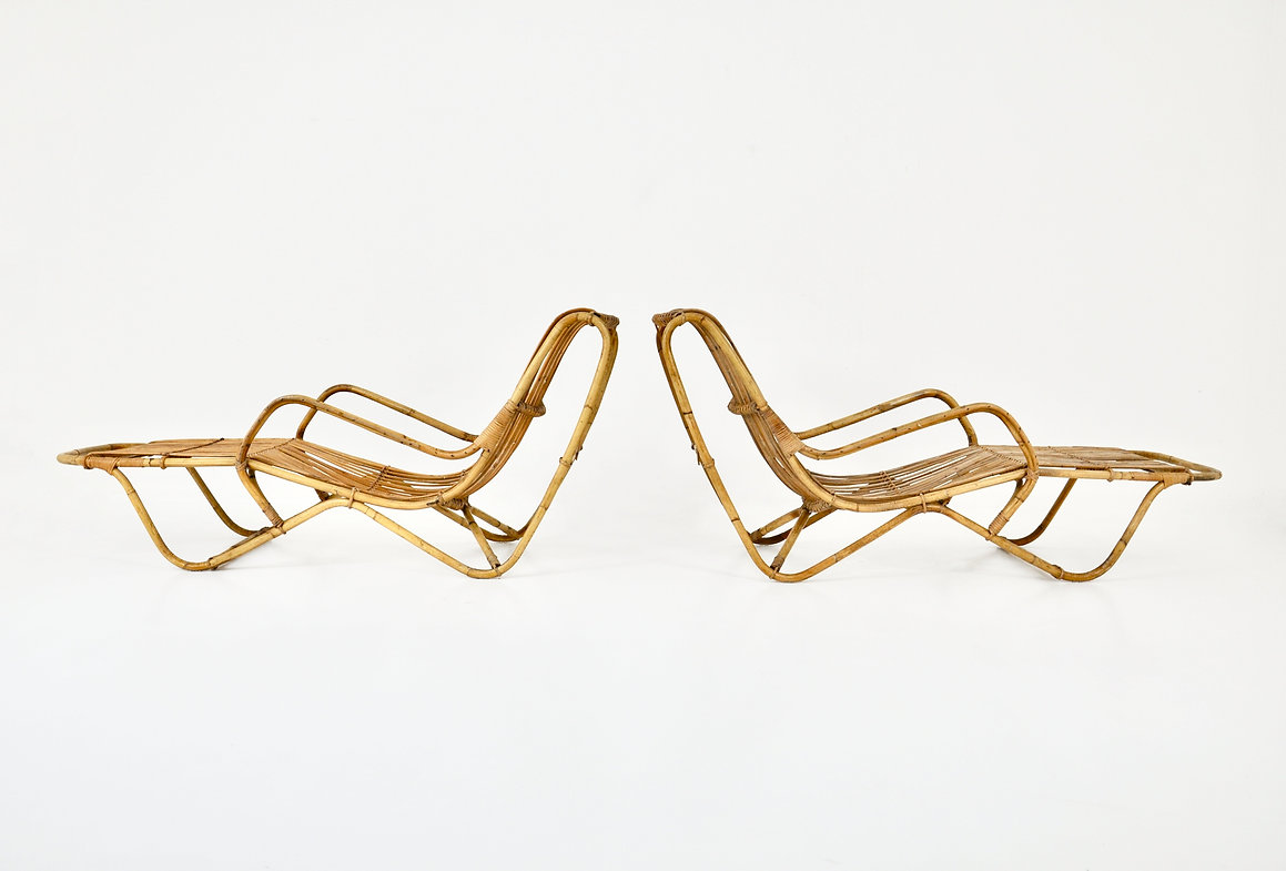 Pair of rattan lounge chairs, 1960s