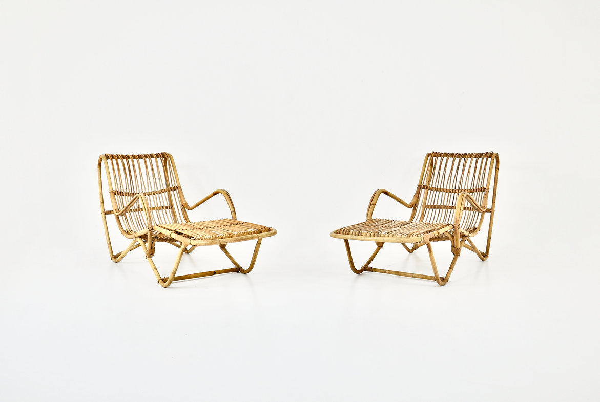 Pair of rattan lounge chairs, 1960s