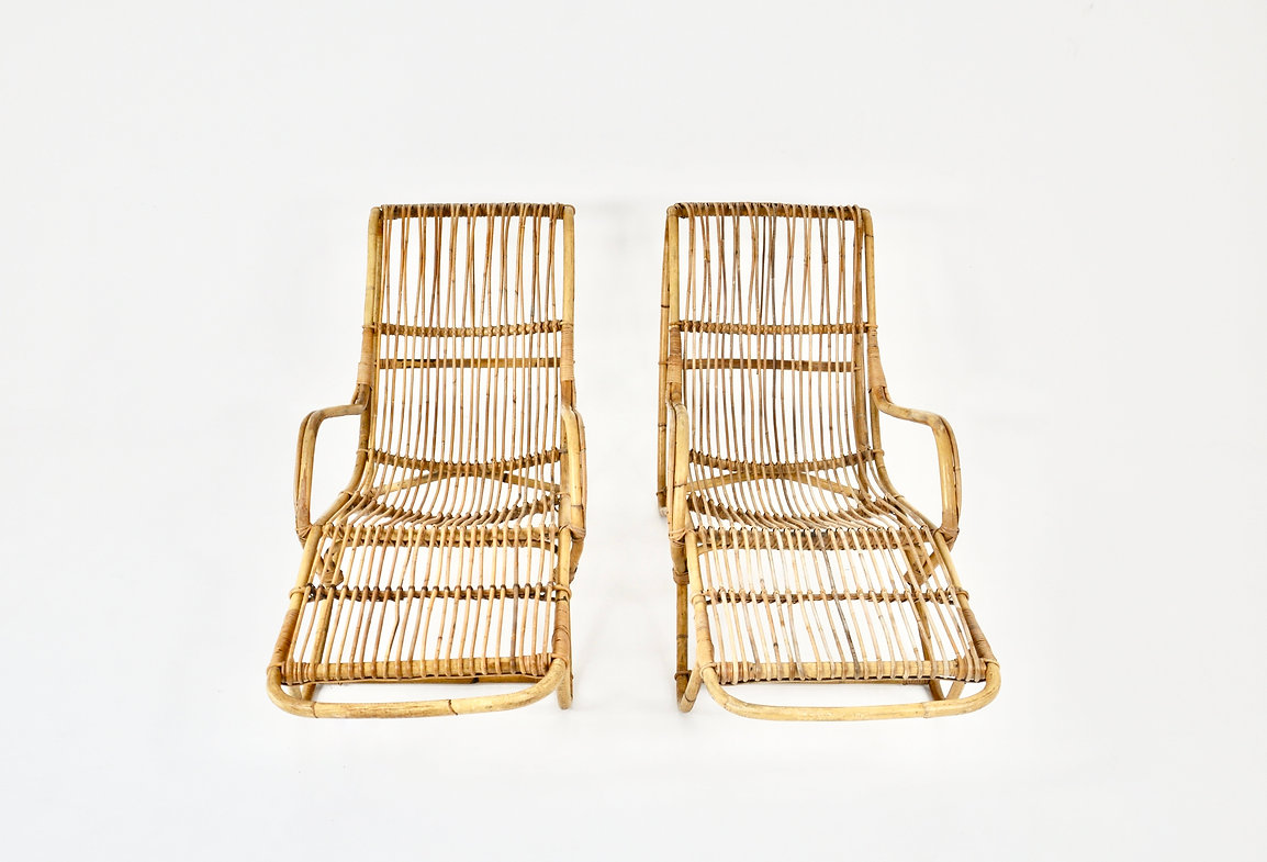 Pair of rattan lounge chairs, 1960s