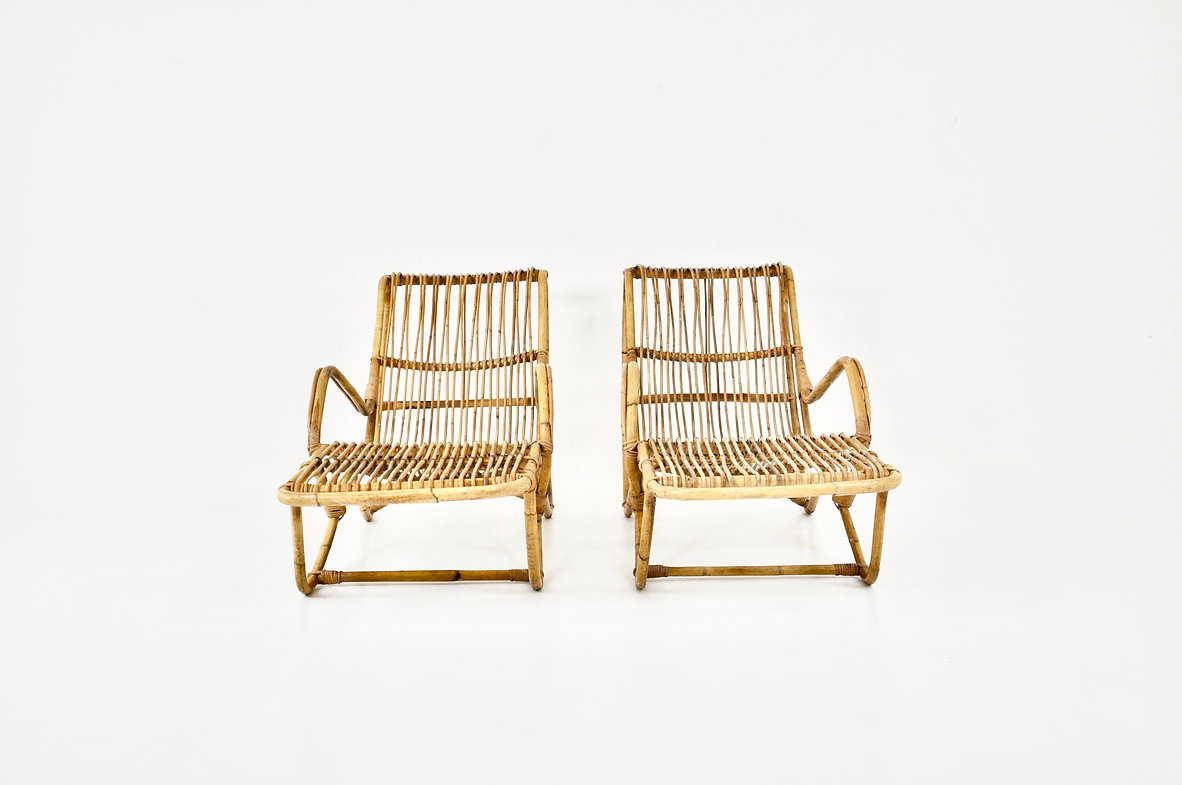 Pair of rattan lounge chairs, 1960s