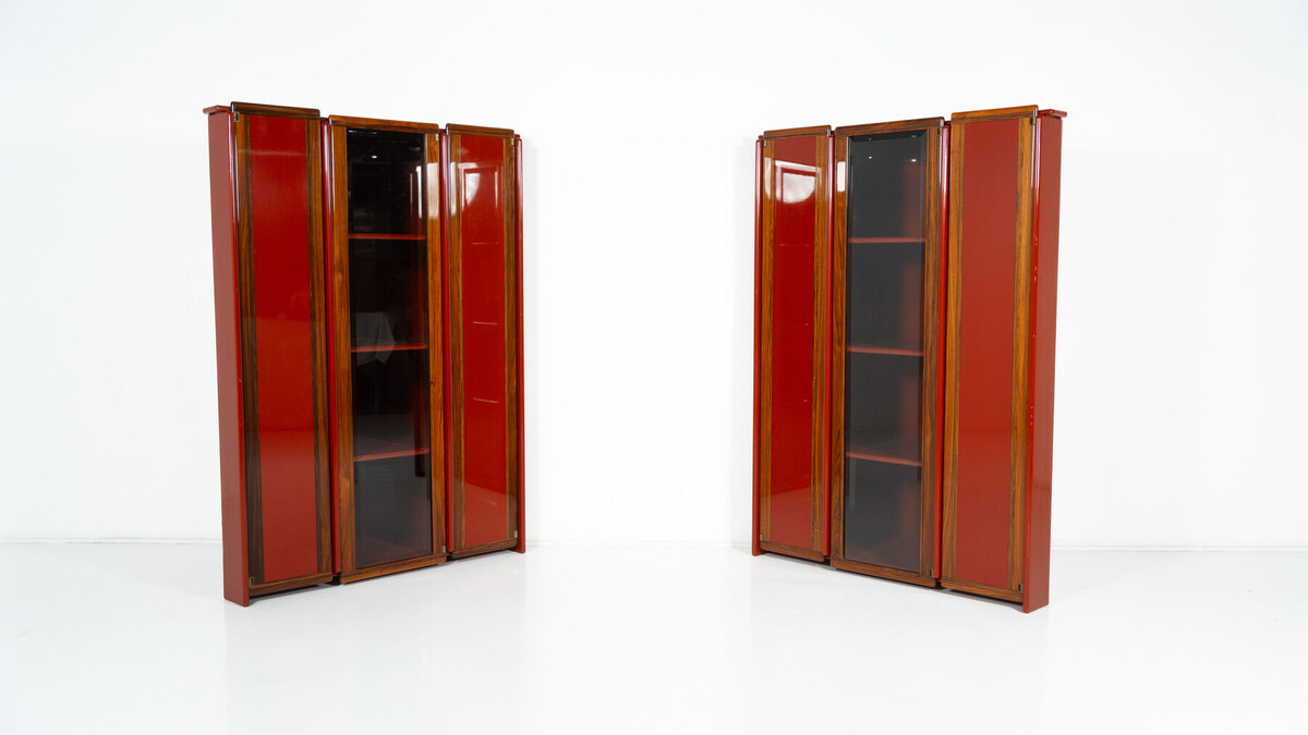Pair of Red Artona Bookcases by Afra and Tobia Scarpa, Maxalto,1960s