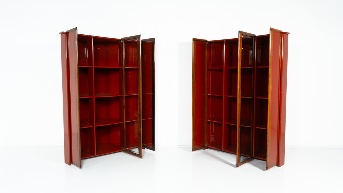 Pair of Red Artona Bookcases by Afra and Tobia Scarpa, Maxalto,1960s