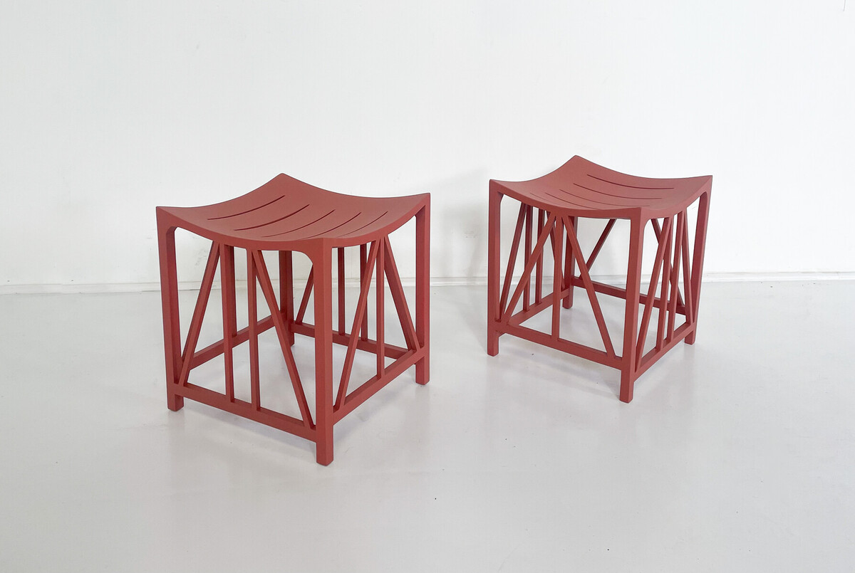 Pair of red Belgian Stools Model 'Toutankhamon'