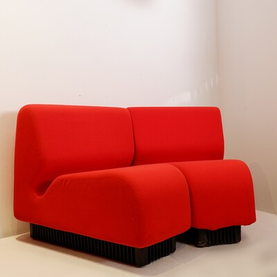 Pair of red Miller armchairs
