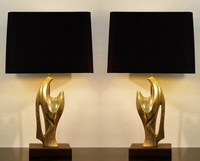 Pair Of  Sculptural brass table Lamps 70' 