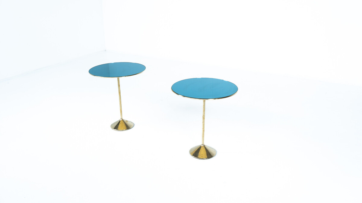 Pair of Side Tables Mod. T2 by Osvaldo Borsani, Brass and Glass, Italy, 1950s