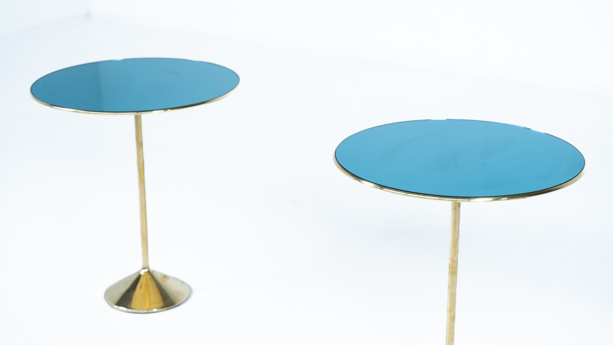 Pair of Side Tables Mod. T2 by Osvaldo Borsani, Brass and Glass, Italy, 1950s