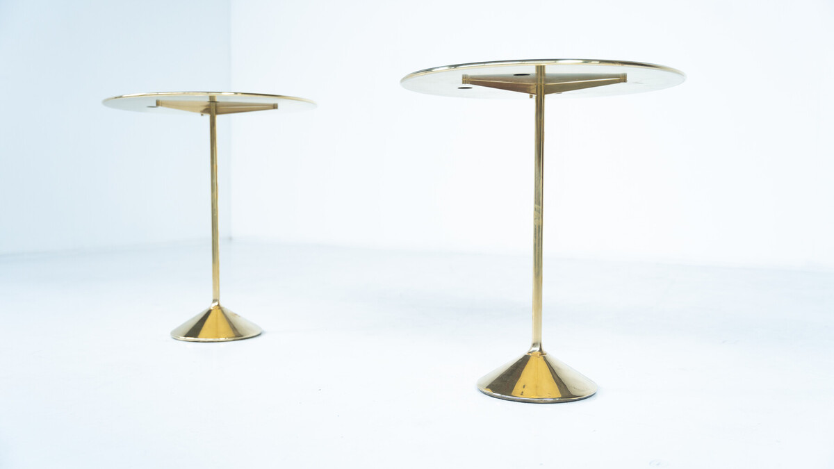 Pair of Side Tables Mod. T2 by Osvaldo Borsani, Brass and Glass, Italy, 1950s