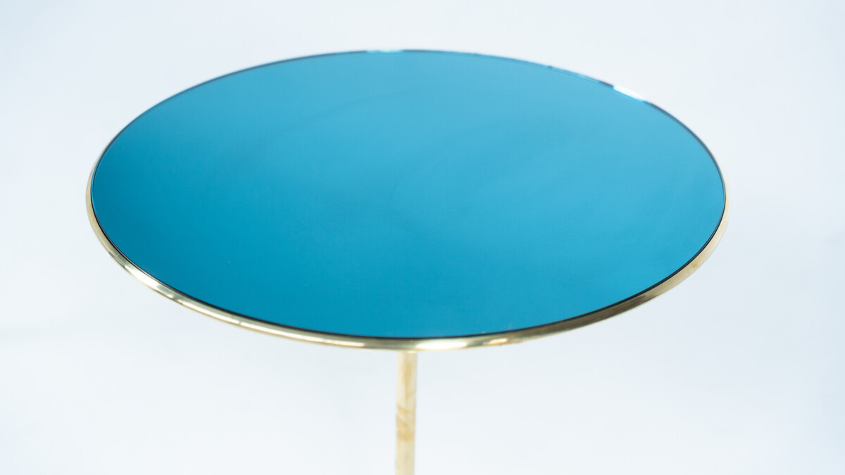 Pair of Side Tables Mod. T2 by Osvaldo Borsani, Brass and Glass, Italy, 1950s
