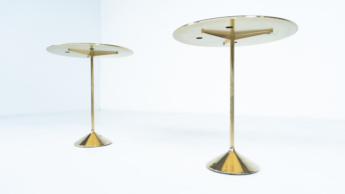 Pair of Side Tables Mod. T2 by Osvaldo Borsani, Brass and Glass, Italy, 1950s
