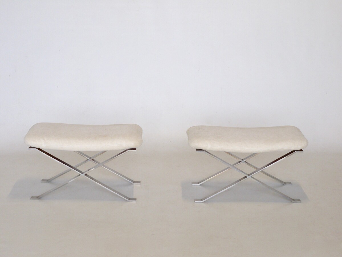 Pair Of Steel Cushioned Stools
