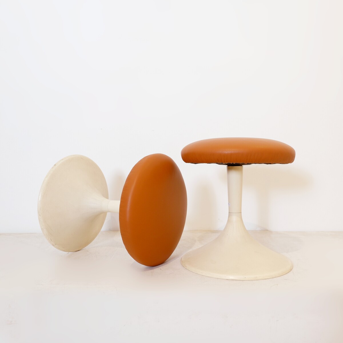 Pair of Swivel stools - new leather upholstery
