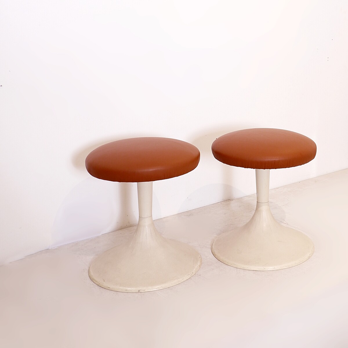 Pair of Swivel stools - new leather upholstery