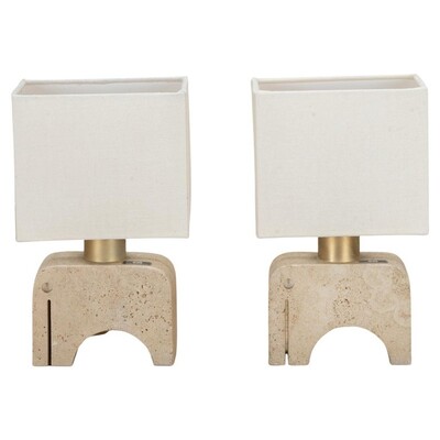 Pair of Travertine Table Lamps by Fratelli Manelli, 1970s