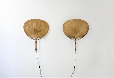 Pair of Uchiwa wall lamps by Ingo Maurer for M design, 1970s