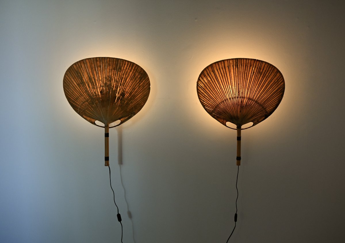 Pair of Uchiwa wall lamps by Ingo Maurer for M design, 1970s