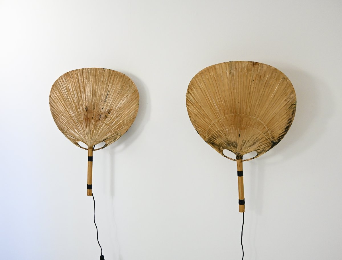 Pair of Uchiwa wall lamps by Ingo Maurer for M design, 1970s
