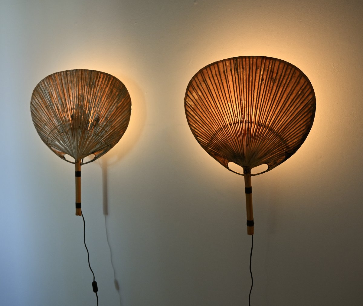 Pair of Uchiwa wall lamps by Ingo Maurer for M design, 1970s