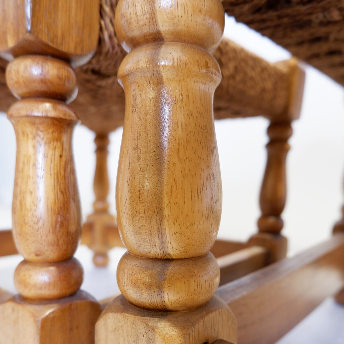 Pair of vintage brutalist stools or footrests in rope and wood, 1960s
