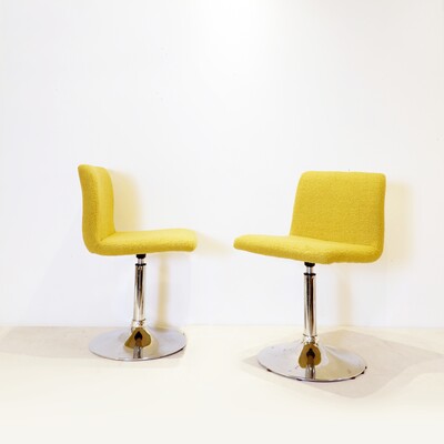 Pair of vintage swivel chairs - new yellow upholstery