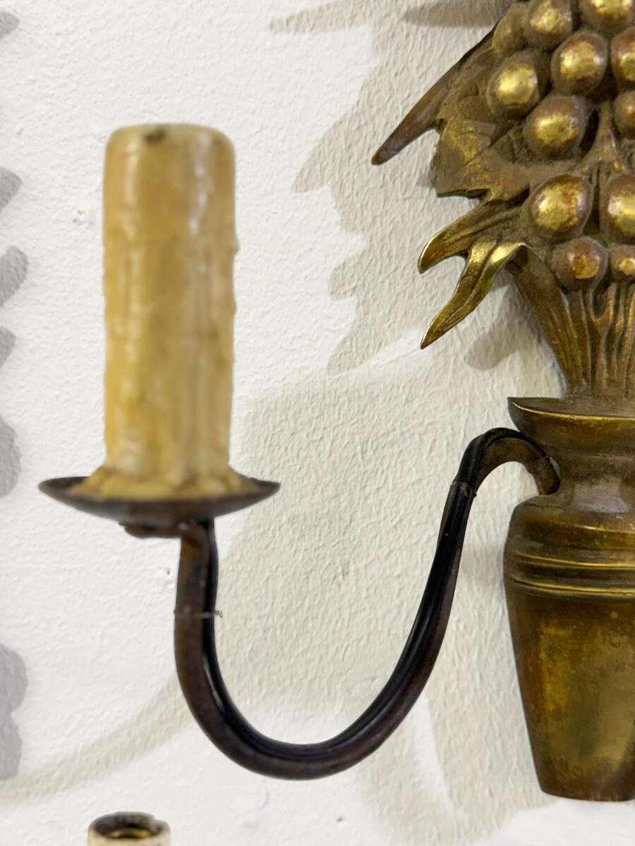 Pair of Wall Light Representing a Fruit Basket, Wrought iron and Bronze