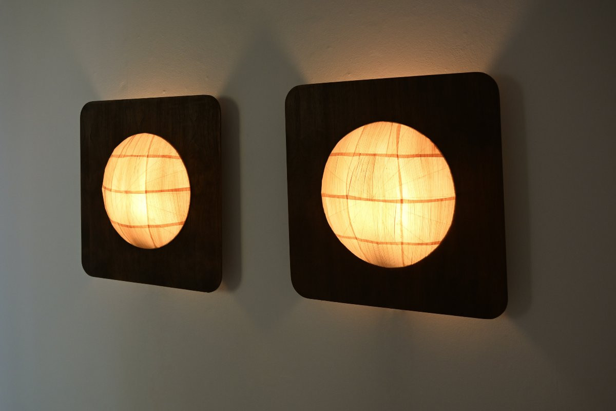 Pair of wooden lamps, Italy, 1960's