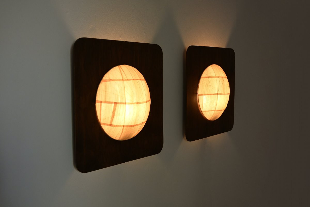 Pair of wooden lamps, Italy, 1960's